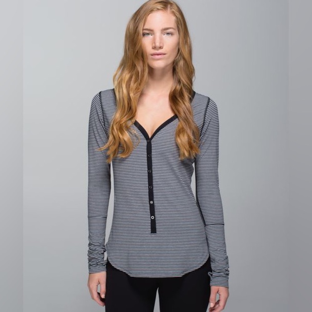 lululemon athletica Black and White Striped Long Sleeve Tee